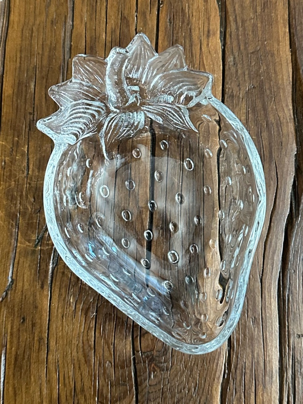 Vintage Clear Glass Strawberry Shaped Trinket Candy Dish